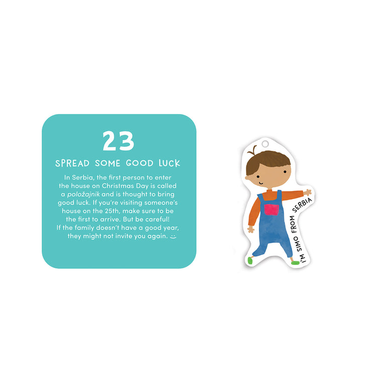 Holiday activities and ornaments featured in the Around the World advent calendar.